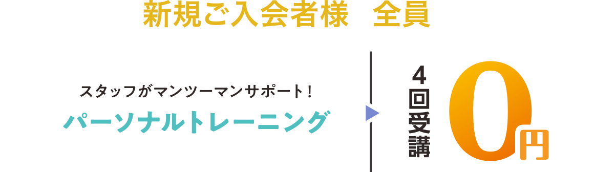 新規ご入会者様は全員に、スタッフがマンツーマンサポート!パーソナルトレーニング4回受講0円